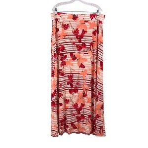 Lane Bryant Size 18 20 Maxi Skirt Floral Modest Orange Pink Elastic Waist Stripe